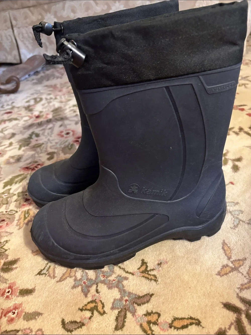 Kamik Boy’s Black Waterproof Snow Boots with Drawstring Cuff